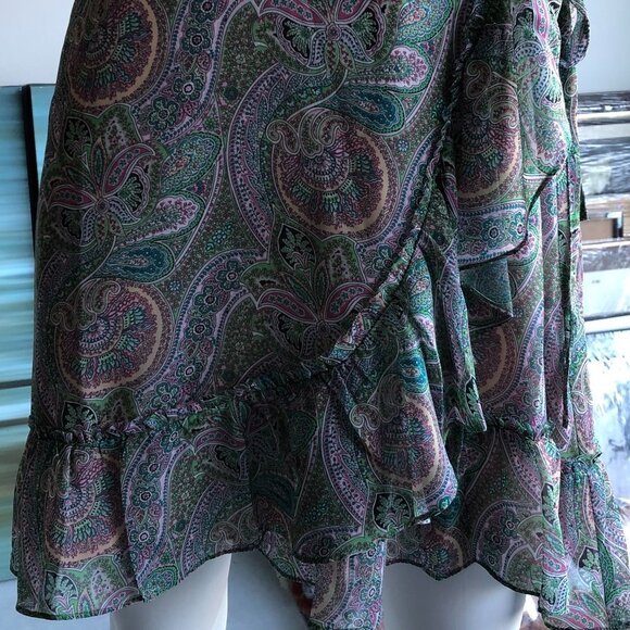 All Saints Zini Shahmina Lined Lightweight Paisley Wrap Dress Grn Pnk Sz 8 NWT - Picture 4 of 12